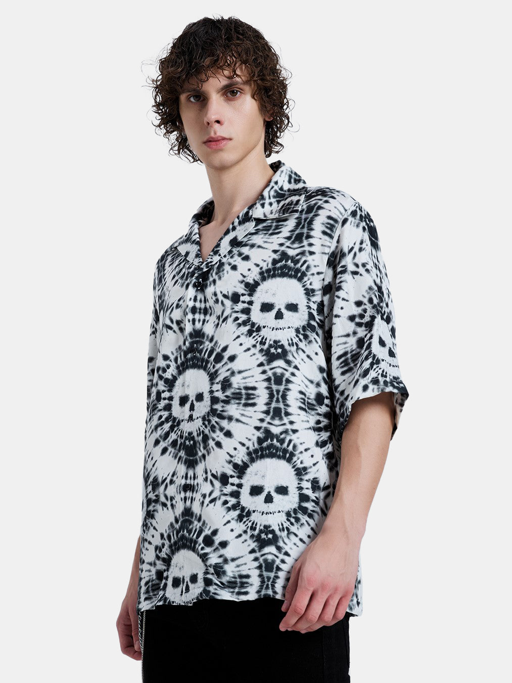 TIE DYE SKULL BOWLING SHIRT